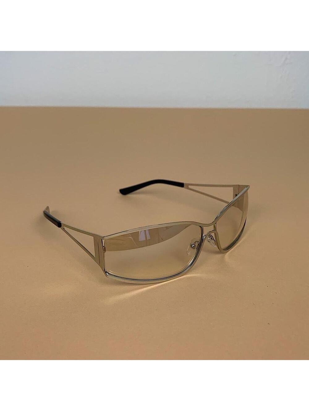 Vintage y2k 2000s classy clear chrome trim sunglasses. Chrome trim clear lenses